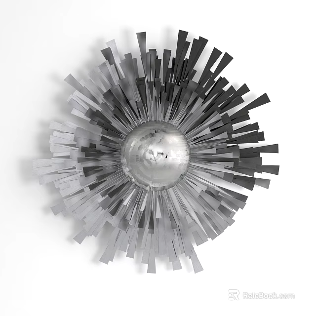 Modern Metallic Decorative Ornament Set With Radiant Design And Central Sphere For Wall Decor 3d model 