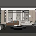 Modern Living Room Interior With Sofa Coffee Table Floor Lamp And Bookshelves