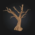 Brown Dead Tree Trunk With Twisted Branches And Natural Wooden Texture 3d model