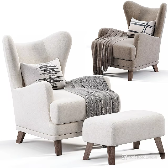 Modern Upholstered Sofa and Coffee Table Set with Armchair Ottoman Decorative Pillows and Throw Blanket 3d model 