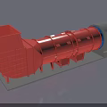 Red Cylindrical Industrial Processing Equipment With Feeding Hopper And Gray Base 3d model
