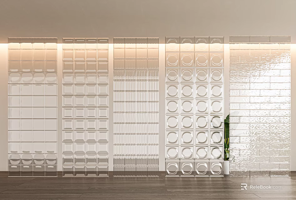 Decorative Modern Glass Room Divider For Interior With Geometric And Circular Patterns 3d model 