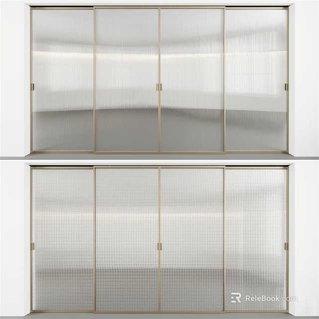 Modern Sliding Glass Doors with Textured Surfaces and Metal Frames for Interior 3d model 