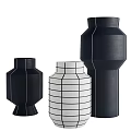 Modern Geometric Ceramic Vases With Black White Grid Patterns For Home Decoration 3d model