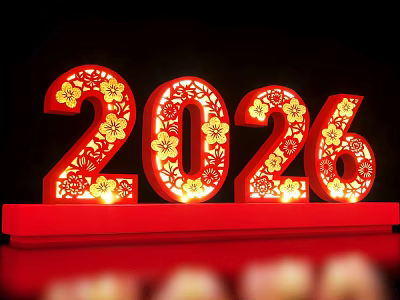2026 Red Lighted Photo Check In Spot With Golden Floral Patterns 3d model