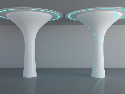 White Modern Columns With Blue Circular Light Strips Curved Decorations Against Gray Walls And Floor 3d model