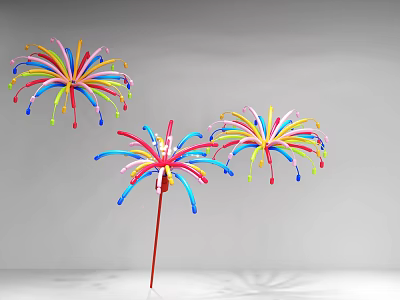 Colorful Firework Shaped Inflatable Decorations Featuring Streamers And Red Pole for Parties 3d model