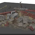 Arrangement Of Red And Gray Bricks With Dry Hay And Twigs