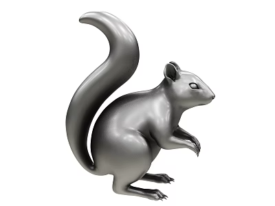 Silver Metal Squirrel Statue With Standing Pose And Curved Tail 3d model