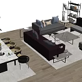 Modern Interior Dining Table Set With Marble Top Chairs Sofa And Coffee Table 3d model