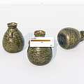 Three Decorative Ceramic Vessels With Intricate Patterns And Celadon Green Tone