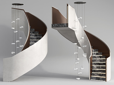 Modern revolving staircase curved stair chandelier 3d model