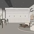 Modern White Clothing Store Interior With Arc Design Display Shelves And Sofa Seating