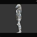 Game and Movie Character in Futuristic Armored Suit Standing Pose with Arms Outstretched