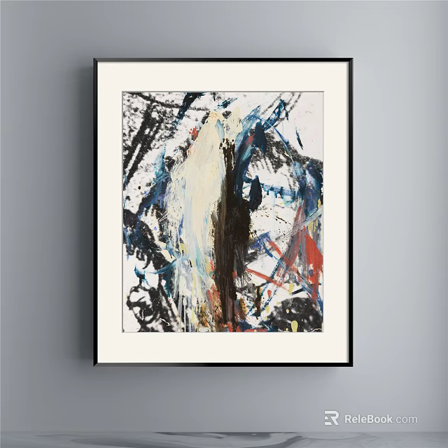Abstract Painting With Bold Colorful Brushstrokes Framed Modern Wall Art Design 3d model 