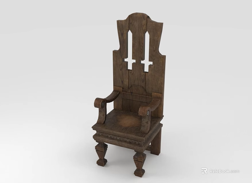 Vintage Wooden Leisure Chair With Carved High Backrest Armrests And Decorative Legs 3d model 