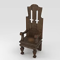 Vintage Wooden Leisure Chair With Carved High Backrest Armrests And Decorative Legs