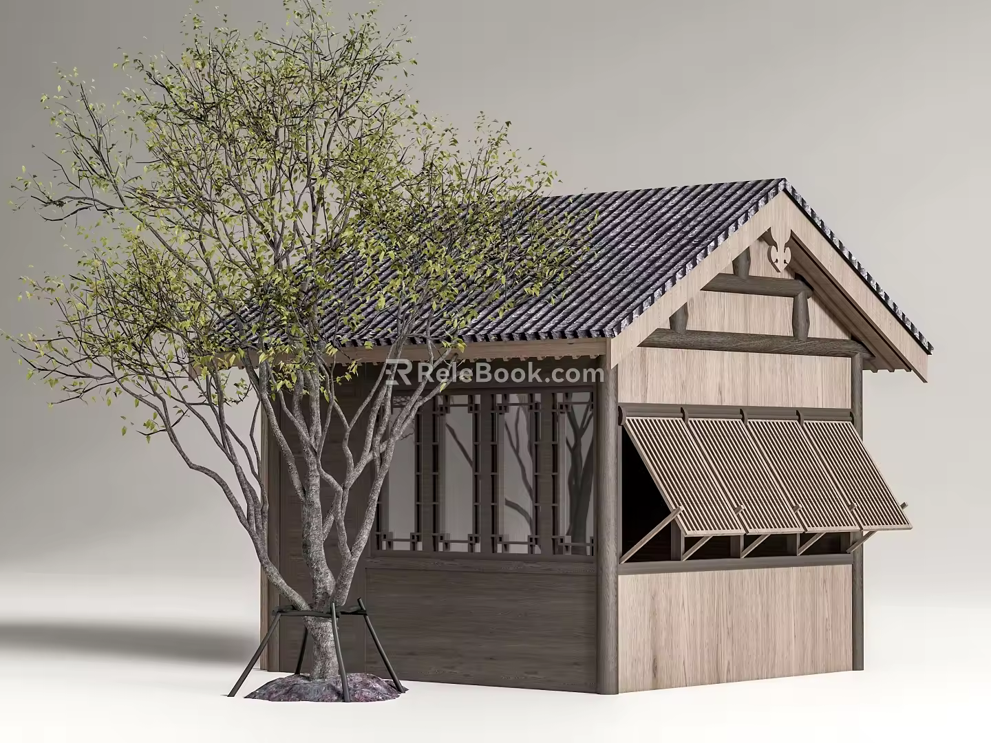 Chinese-style ancient building ancient building sliding window ancient building landscape tree 3d model