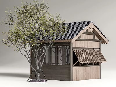 Chinese-style ancient building ancient building sliding window ancient building landscape tree 3d model