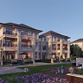 Semi-detached Villa Modern Exterior Design With Lush Garden Purple Flowers And Outdoor Seating