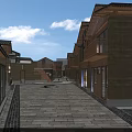 Traditional Commercial Street With Stone Paved Path Ancient Architecture And Shop Signs