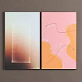 Two Panel Modern Wall Art With Gradient And Pink Orange Abstract Lines 3d model