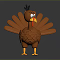 Cartoon Turkey Character With Brown Feathers Spread Tail Black Head And Yellow Feet