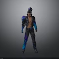3D Male Character Model with Blue Black Armor Unique Hairstyle and Metallic Details