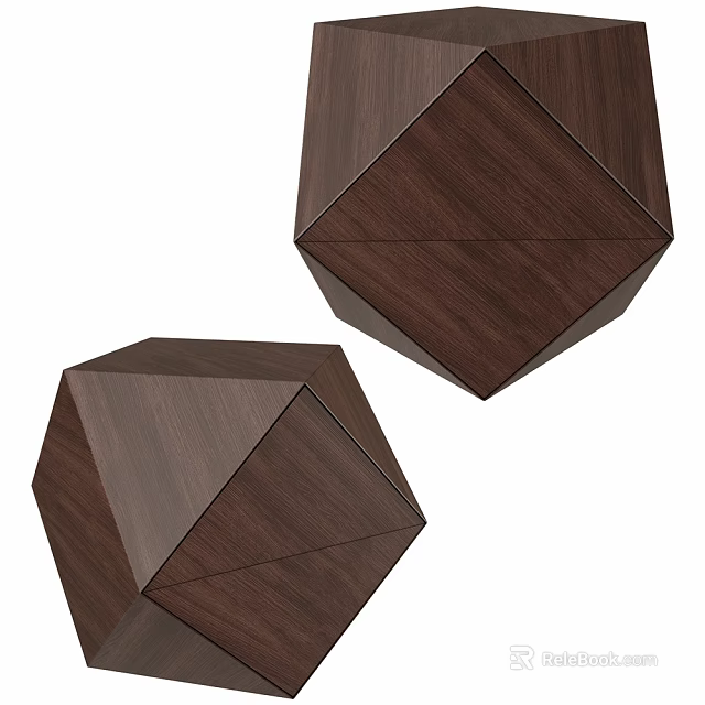 Modern Geometric Faceted Wooden Sideboard In Dark Brown For Dining Area 3d model 