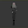 Modern Tactical Rifle with Scope Magazine and Tactical Accessories on Gray Background