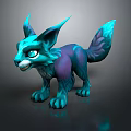 Mythical Teal And Purple Fox Character With Pointed Ears Large Eyes Fluffy Tail