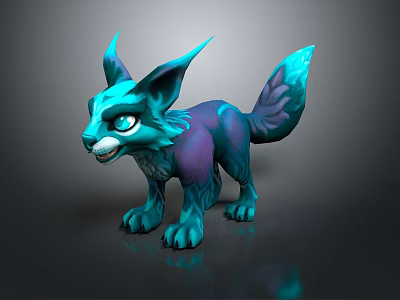 Mythical Teal And Purple Fox Character With Pointed Ears Large Eyes Fluffy Tail 3d model