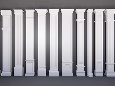 White Roman Columns Featuring Various Decorative Styles And Classic Designs For Interior Decoration 3d model