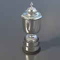 Silver Decorative Two Handled Award Trophy With Top Ornament And Engraved Base On Gray Surface 3d model
