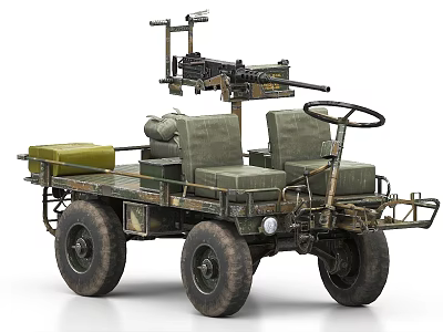 Military Weapon Machine Gun Mounted On Light Tactical Vehicle With Seats And Wheels 3d model