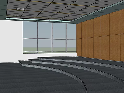 School Auditorium With Stepped Seating Large Windows And Wooden Walls 3d model