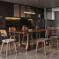 Modern Wooden Dining Table Set With Upholstered Chairs And Dark Cabinets