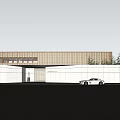 Modern Sales Office Building With White Walls Brown Exterior White Car And Green Plants