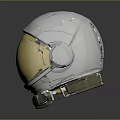 White Astronaut Helmet With Gold Visor Reflective Surface And Shiny Design