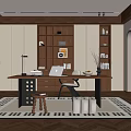 Modern Study Room Interior Design With Wooden Desk Built in Bookshelves And Ergonomic Chair