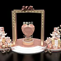 Gold Store Check in Photo Spot With Heart Shaped Display Stand Gift Boxes And Balloons
