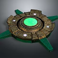 Ancient Circular Weapon With Green Glowing Core Metallic Structure And Green Arms 3d model