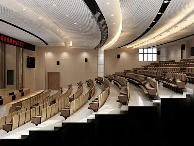 Spacious Modern Conference Room With Stepped Seating And Ceiling Lighting Design 3d model