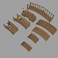 Wooden Bridges With Various Designs And People Figures On White Background