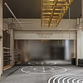 Modern Fitness Gym Interior With Treadmills Dumbbells Wooden Elements And Large Windows