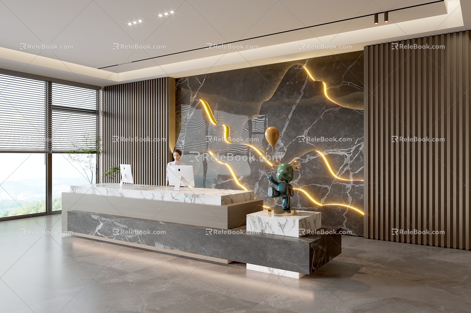 Modern company front desk background wall reception area bar desk reception desk hall simple lobby 3d model