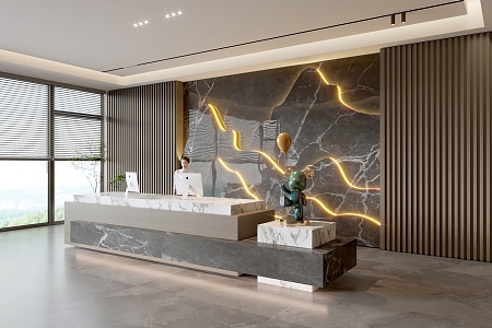 Modern company front desk background wall reception area bar desk reception desk hall simple lobby 3d model