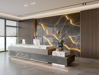 Modern company front desk background wall reception area bar desk reception desk hall simple lobby 3d model