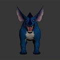 Blue Fantasy Creature with Large Ears Spiked Back and Open Mouth 3d model