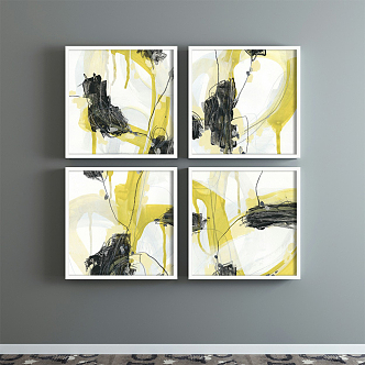 Modern abstract painting simple yellow living room abstract decorative painting 3d model